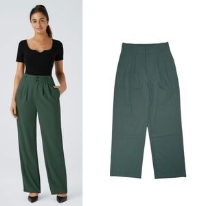 Halara High Waisted Two Button ShirredStraight Leg Pants Dark Green Size Medium